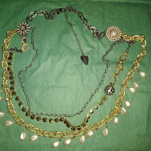 Chicos Layered Faux Pearl Gem Necklace